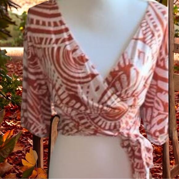Bodhi Blouse by Anthropologie Orange white  Tropical Wrap Top Size small - Picture 2 of 7
